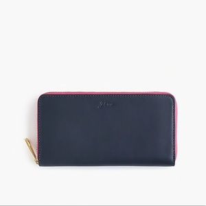 J. Crew Harper Italian leather wallet Navy/Pink